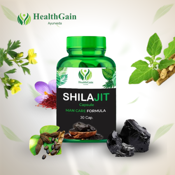 HealthGain Ayurveda Shilajit Capsules – Man Care Formula for Strength, Stamina & Vitality (30 Capsules)